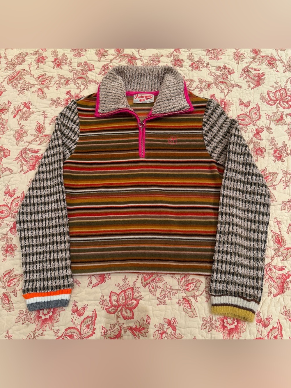 New Designer Andersson Bell Striped Half-Zip Sweater Adorable Trim